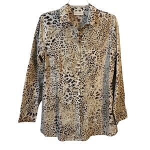 Chico's Leopard Print‎ No Iron Button-Up Shirt - Size 1